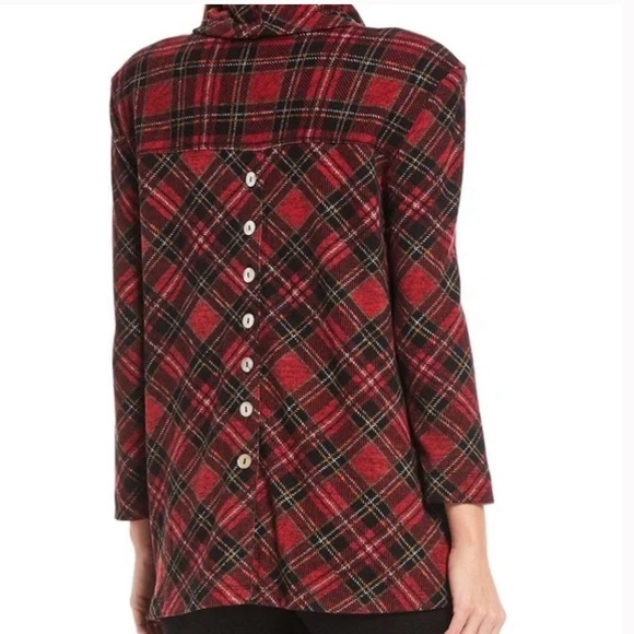 John Mark plaid drawstring cowl neck tunic - Picture 2 of 11